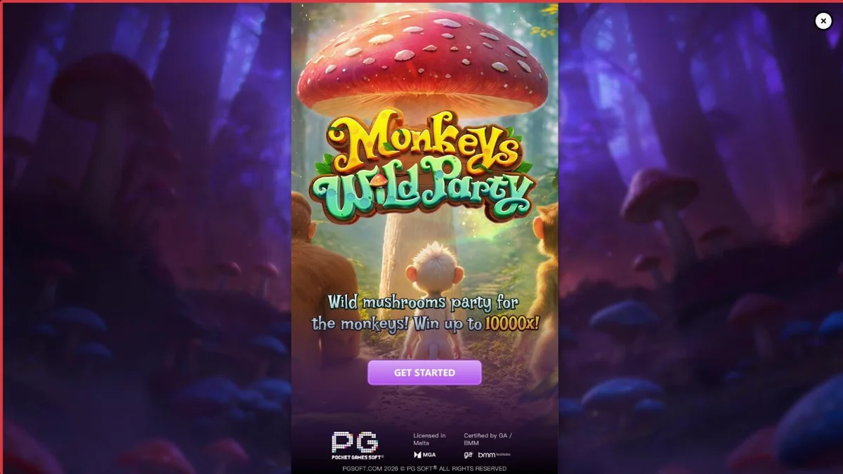 Tampilan visual slot Monkeys Wild Party dengan tema hutan tropis dan primata yang ceria.